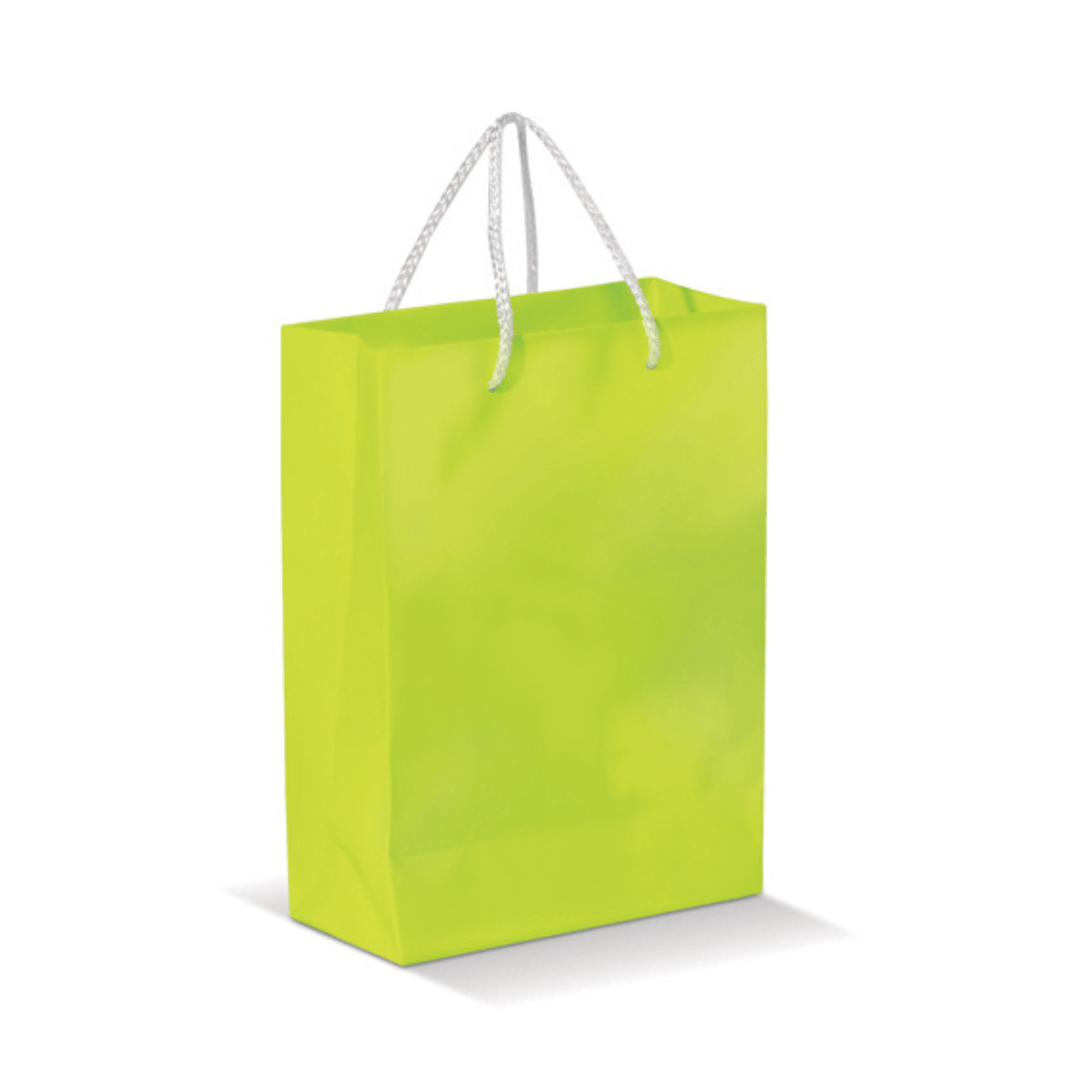 Petit sac brillant vert personnalisable avec logo.