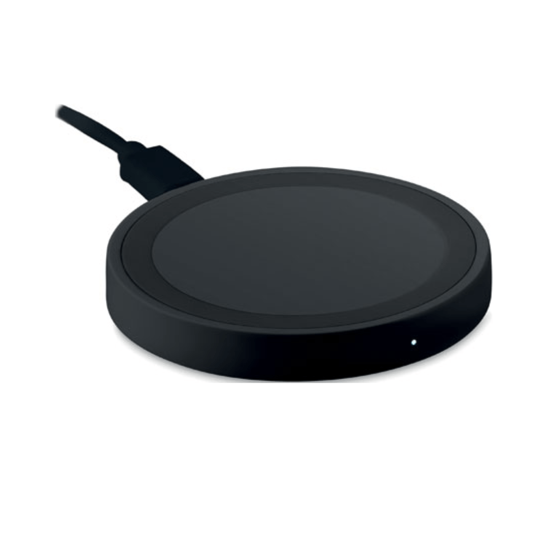 Chargeur sans fil noir personnalisable avec logo.