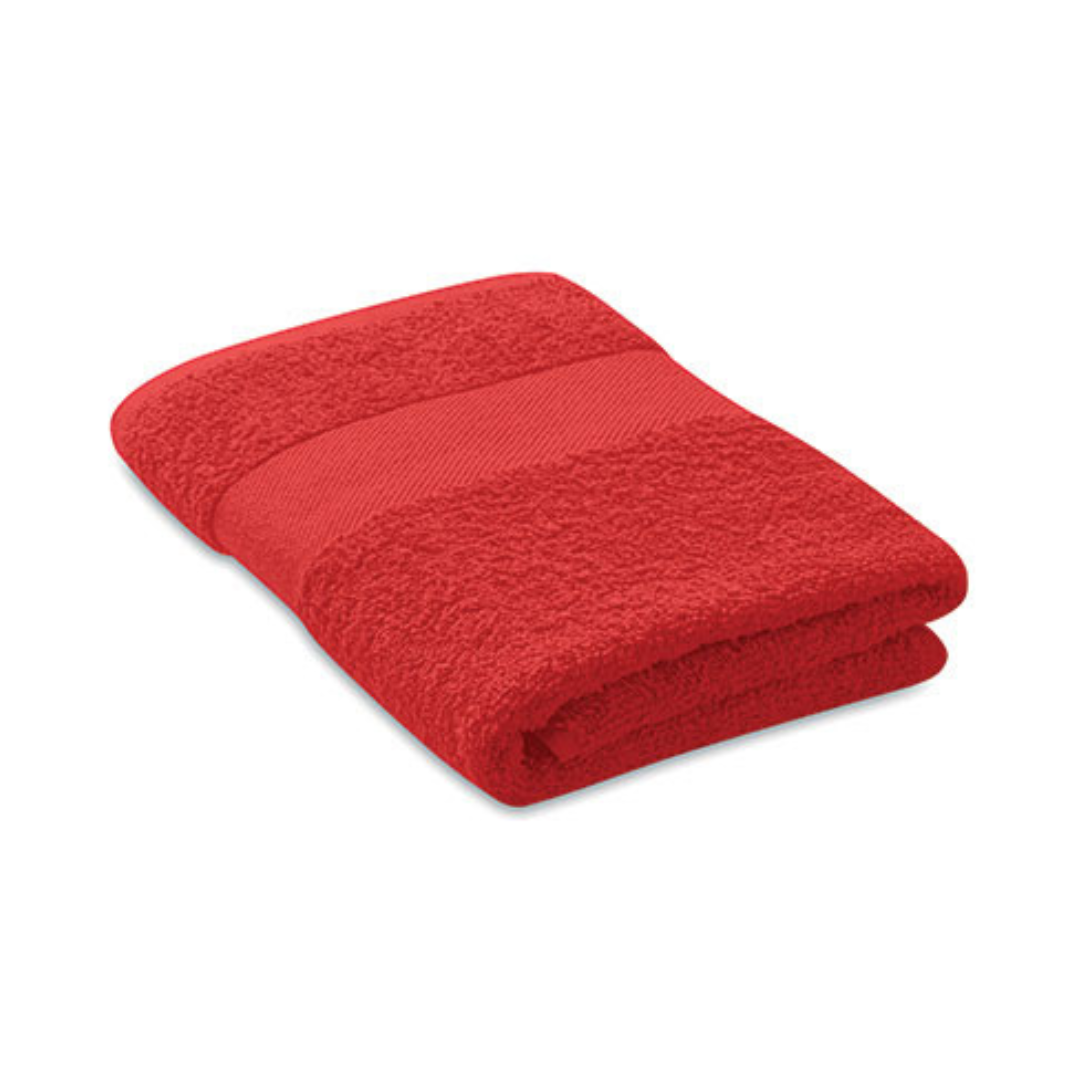 Serviette de bain 50x100 rouge personnalisable avec logo.