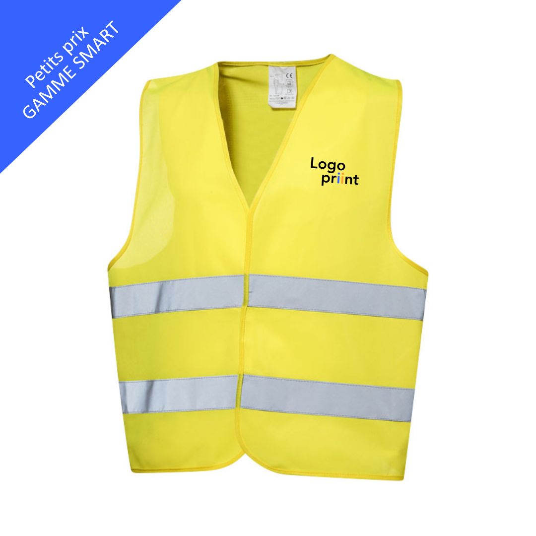 Gilet de sécurité Smart jaune unisexe personnalisable avec logo.
