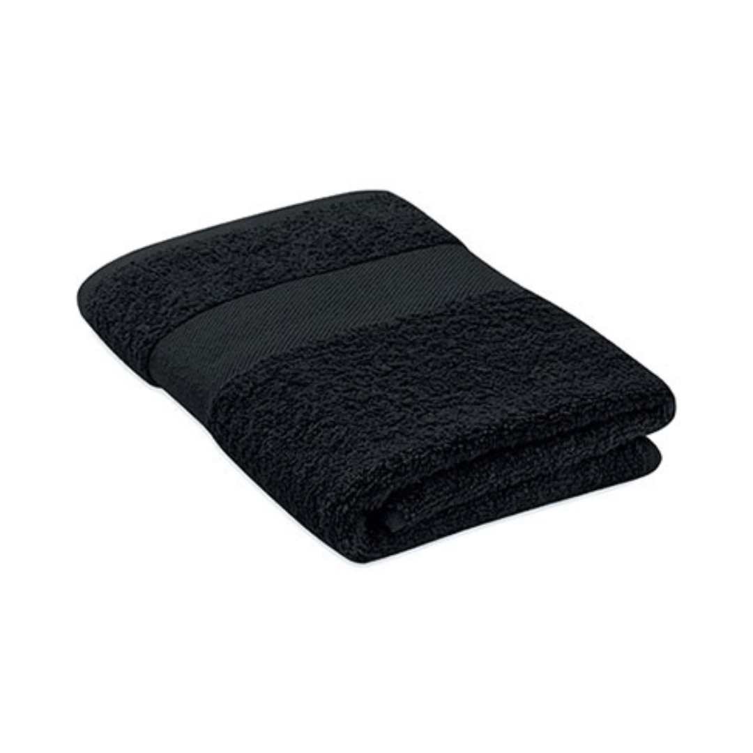 Serviette de bain 50x100 noire personnalisable avec logo.