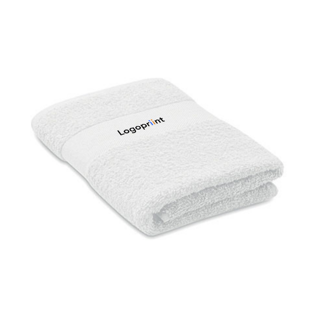 Serviette de bain 50x100 blanche personnalisable avec logo.