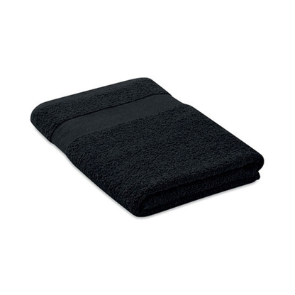 Serviette de bain 70x140 noire personnalisable avec logo.
