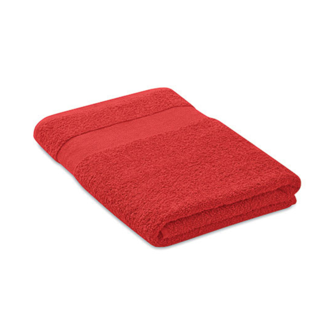 Serviette de bain 70x140 rouge personnalisable avec logo.