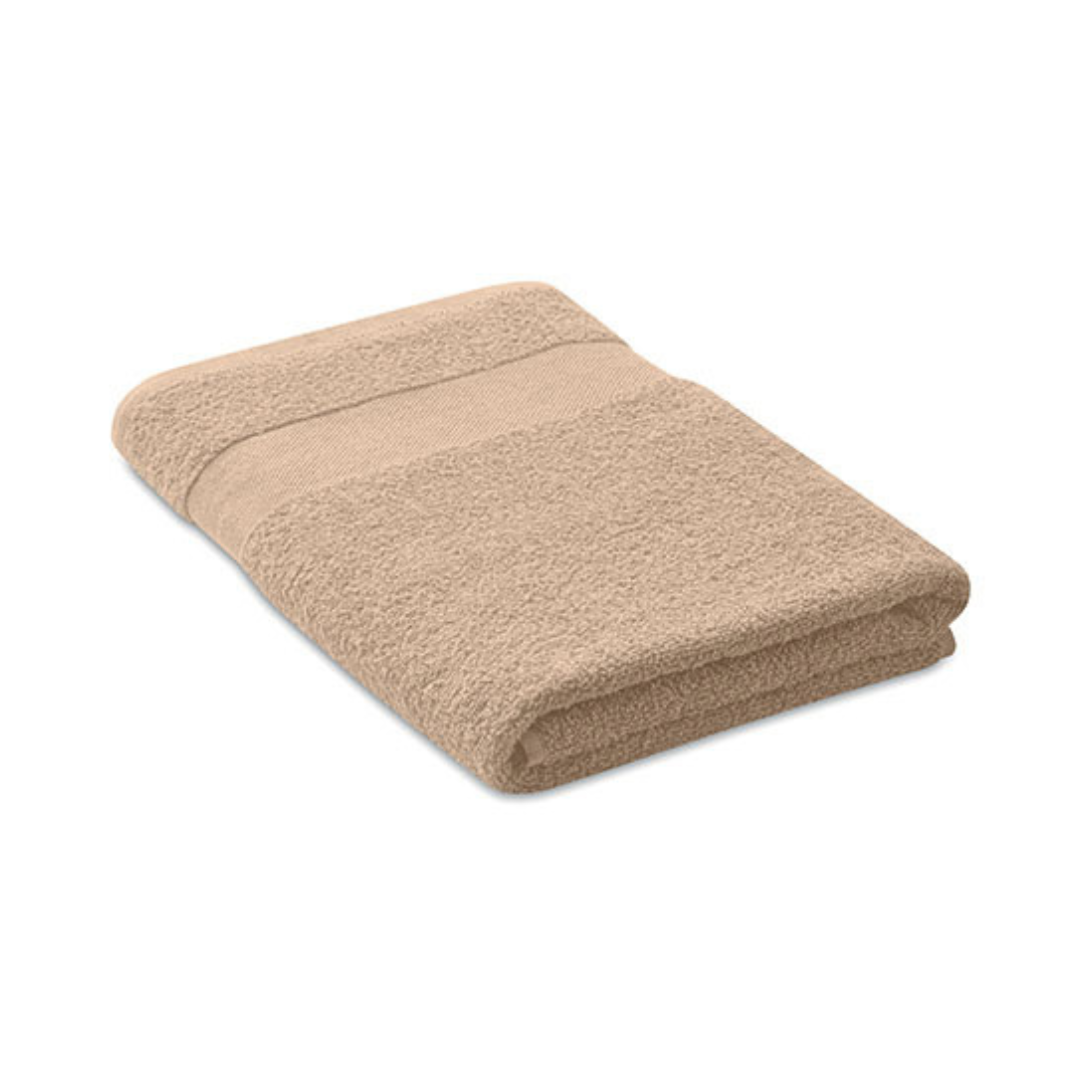 Serviette de bain 70x140 beige personnalisable avec logo.