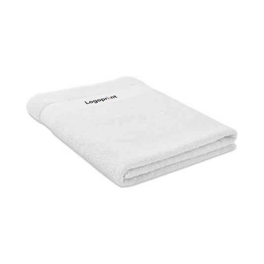 Serviette de bain 100x180 blanche personnalisable avec logo.
