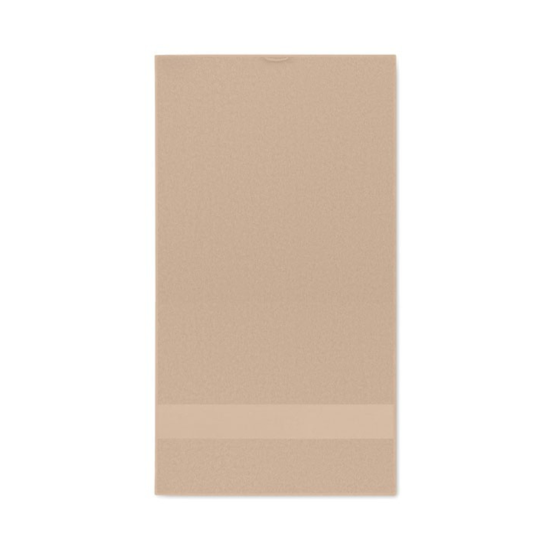 Serviette de bain 30x50 beige personnalisable avec logo.