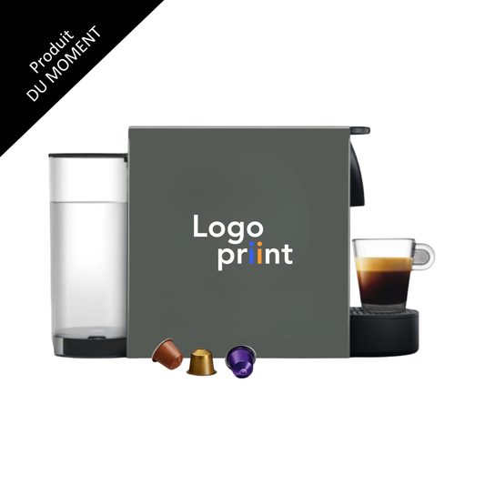 Machine à café grise et noire personnalisable avec logo.