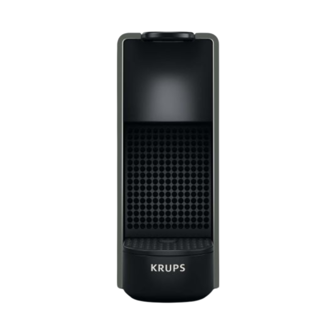 Machine à café grise et noire personnalisable avec logo vue de face.